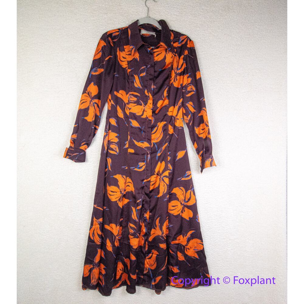 New! Anthropologie Exquise Long-Sleeve Satin Shirtdress, size S - Picture 5 of 15